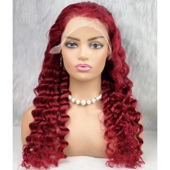 Gerçek Front Lace Tül Peruk / Yoğun Dalgalı / Kızıl 70/75cm