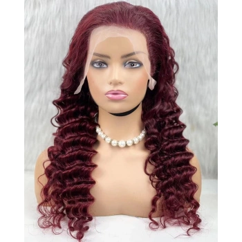 Gerçek Front Lace Tül Peruk / Yoğun Dalgalı / Koyu Kızıl 70/75cm