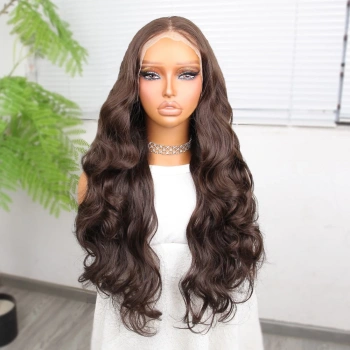 Gür Yoğun Su Dalgalı Kumral Fiber Sentetik Uzun Tül Peruk