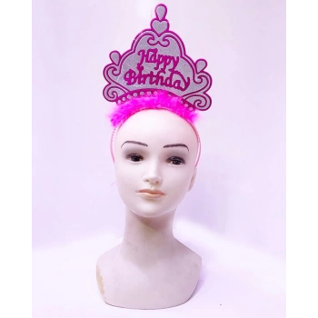 Happy Birthday Neon Pembe Renk Doğum Günü Tacı 24x15 cm