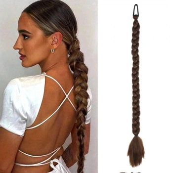 İkili Örgü Lastik Tokalı At Kuyruğu / Açık Kahve