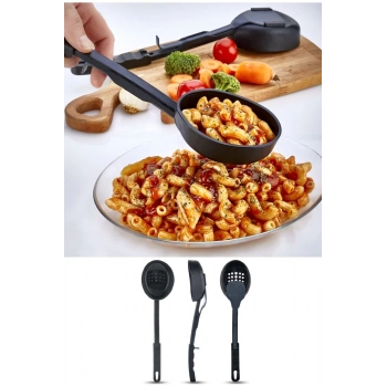 Isıya Dalı 3 in 1 Servis Kepçesi - Kepçe Kevgir Kaşık 3&#39;ü Bir Arada Servis Seti