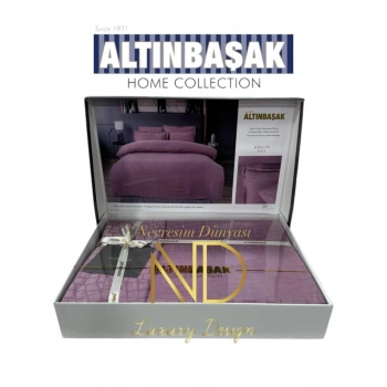 Jakarlı Saten Çift Kişilik Nev Takımı Adelya Puce