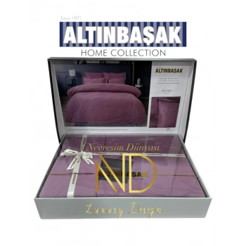 Jakarlı Saten Çift Kişilik Nev Takımı Minna Puce