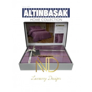 Jakarlı Saten Çift Kişilik Nev Takımı Perle Puce