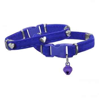 Kadife Kedi Boyun Tasması Kalpli 20-32 cm Mavi
