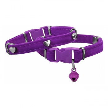 Kadife Kedi Boyun Tasması Kalpli 20-32 cm Mor