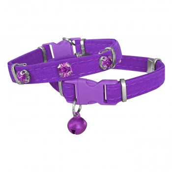 Kadife Kedi Boyun Tasması Taşlı 20-32 cm Mor