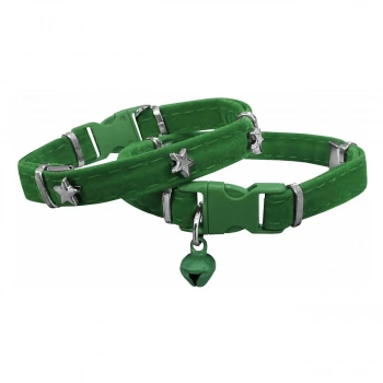 Kadife Kedi Boyun Tasması Yıldızlı 20-32 cm Yeşil