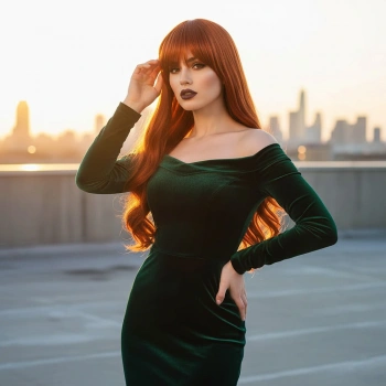 Kahküllü Uzun Dalgalı Fiber Sentetik Peruk / Bakır