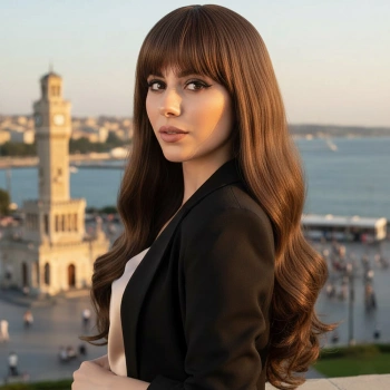 Kahküllü Uzun Dalgalı Fiber Sentetik Peruk / Kahve Karamel