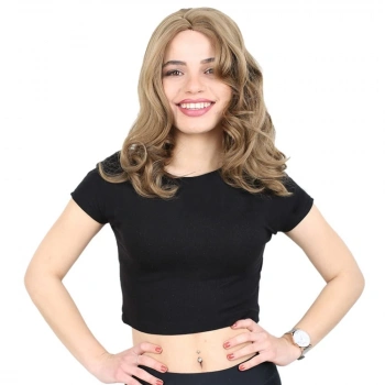 Kahkülsüz Fiber Sentetik Orta Boy Dalgalı Peruk / Bebek Kumralı