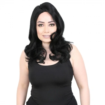 Kahkülsüz Fiber Sentetik Orta Boy Dalgalı Peruk / Siyah