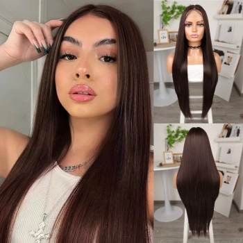 Kahverengi Ekstra Uzun Fiber Sentetik Düz Tül Peruk