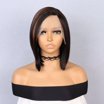 Kahverengi Kısa Balköpüğü Işıltılı Yan Tül Peruk