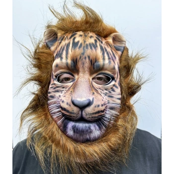 Kahverengi Yeleli Saçlı Peluş Aslan Maskesi Mega Peluş 7 No