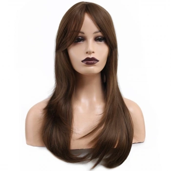 Katlı Kesim Perçemli Düz Fiber Sentetik Orta Boy Peruk / Kumral