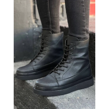 KB-0991   Siyah Cilt Siyah Yüksek Taban  Bağcıklı  Postal Bot