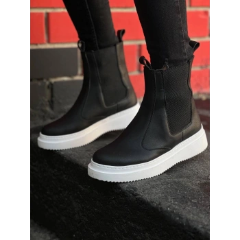 KB-0992   Siyah Cilt  Yüksek Taban  Lastikli Erkek Bot