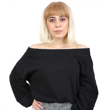 Kısa Küt Perçemli Fiber Sentetik Peruk / Balköpüğü / Platin Ombreli