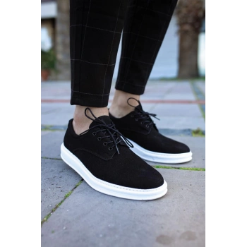 Klasik Erkek Ayakkabı  Siyah Süet (Beyaz Taban)