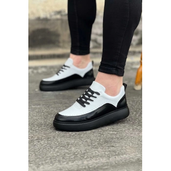 Kömür Beyaz Rugan Ortopedik Taban Erkek Casual Ayakkabı