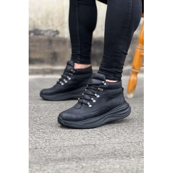 Kömür Cilt Yüksek Taban Yarım Bilek Bot