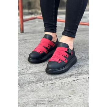 Kömür Kırmızı Erkek Yüksek Taban  Ayakkabı