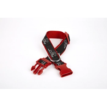 Köpek Desenli Dokuma Köpek Boyun Tasması 3 cm x 36-60 cm Kırmızı