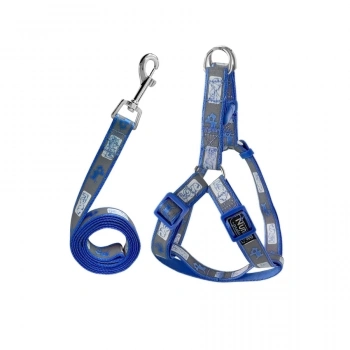 Köpek Göğüs Tasma Seti Köpek Desenli 120 cm-34 cm-47 cm Koyu Mavi