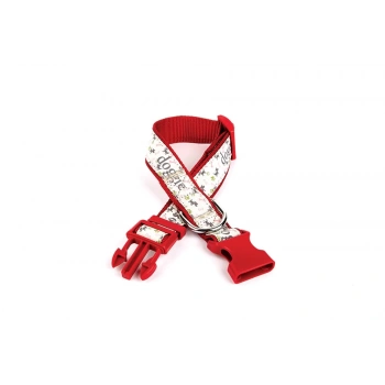 Köpek ve Pati Desenli Dokuma Köpek Boyun Tasması 3 cm x 36-60 cm Kırmızı