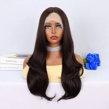 Koyu Kumral Hafif Dalgalı Tül Peruk