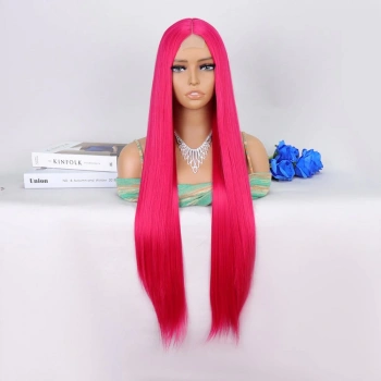 Koyu Pembe Ekstra Uzun Tül Peruk