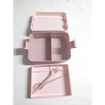 Kulplu Beslenme Kabı  2 Bölmeli Mandallı Diyet Kabı -Çatal Kaşık Dahildir