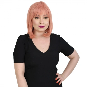 Küt Kahküllü Fiber Sentetik Peruk / Gül Kurusu