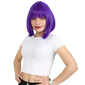 Küt Kahküllü Fiber Sentetik Peruk / Mor