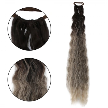 Lastik Tokalı At Kuyruğu Kabarık Afro Dalgalı / Küllü Kumral / Beyaz Platin Ombre