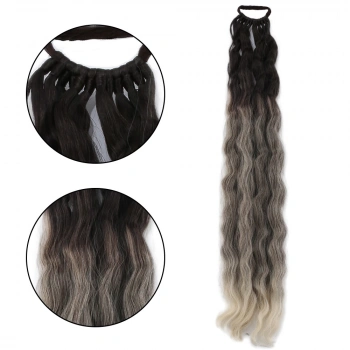 Lastik Tokalı At Kuyruğu Kabarık Afro Dalgalı / Kumral / Beyaz Platin Ombre