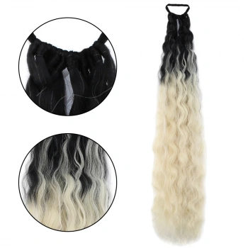 Lastik Tokalı At Kuyruğu Kabarık Afro Dalgalı / Siyah / Platin Ombre