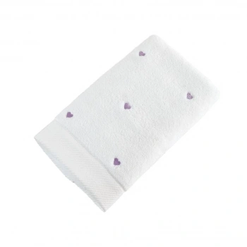 Lubow Love Beyaz Lila Nakışlı 50x90 6lı Havlu Seti