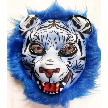 Mavi Saçlı Kaplan Maskesi Kurt Maskesi Mega Peluş 27 No