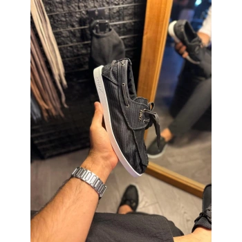 Mevsimlik Keten Ayakkabı  Siyah (Beyaz Taban)