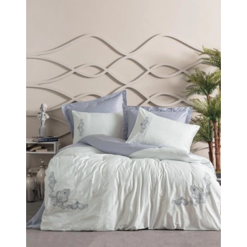 Nakışlı Çift Kişilik Saten Nev Takımı Bianna Gri