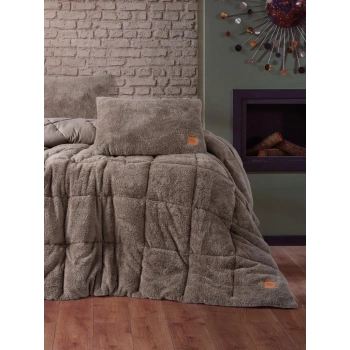 Peluş Çift Kişilik Yorgan Seti Bej