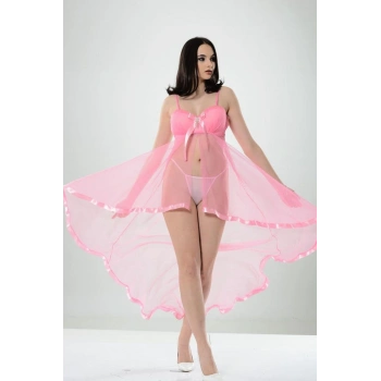 Pembe Petli Tül Şifon Gecelik