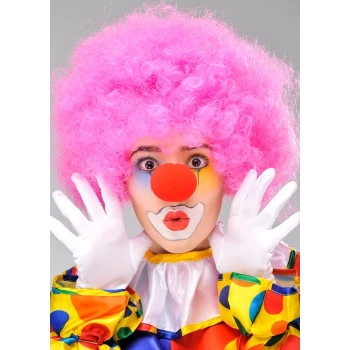 Pembe Renk Kıvırcık Afro Bonus Peruk Takma Saç ve Kırmızı B Seti