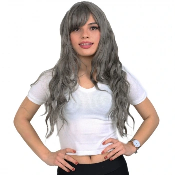 Perçemli Uzun Su Dalgası Fiber Sentetik Peruk/ Koyu Gri