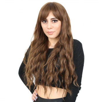 Perçemli Uzun Su Dalgası Fiber Sentetik Peruk / Kumral