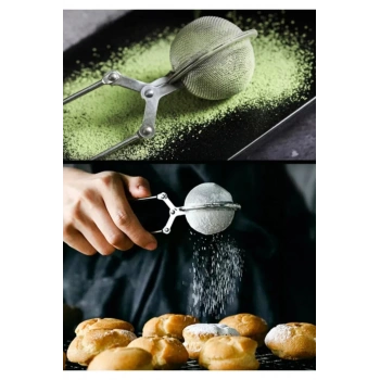 Pratik Paslanmaz Çelik Un Kakao Pudra Şekeri Eleği -Maşalı  Çayı Demleme Süzgeci