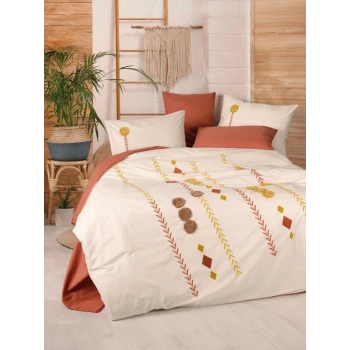 Puff Nakışlı Ranforce Çift Kişilik Nev Takımı Amaris Kiremit